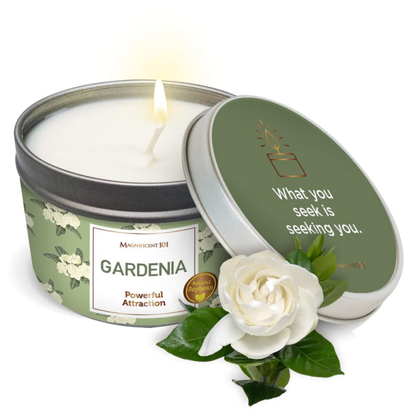 Tin Candle Flower Intention, Gardenia, 6 oz