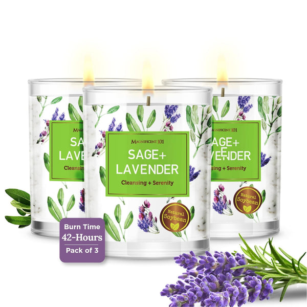 Glass Candle Energy 3 Pack, Sage + Lavander, 3.5 oz