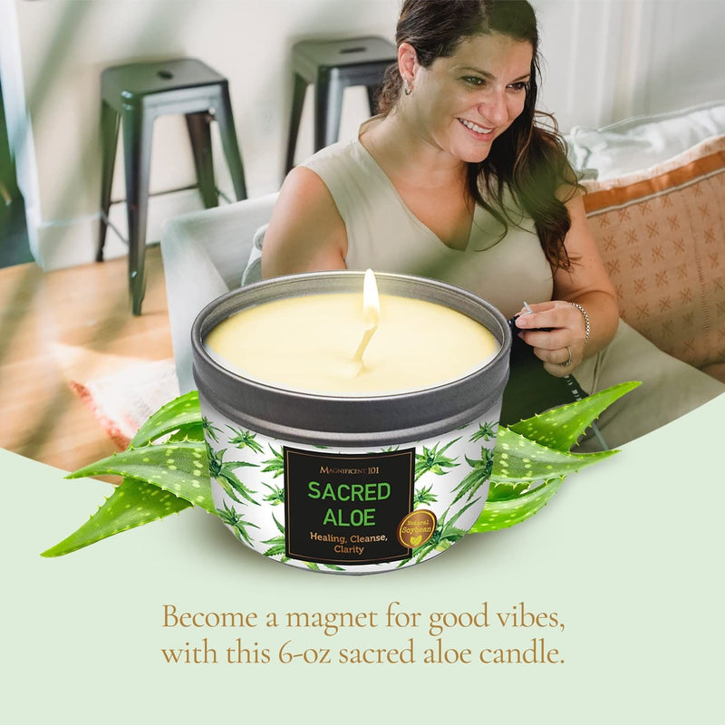 Tin Candle Sacred Plants, Aloe, 6 oz