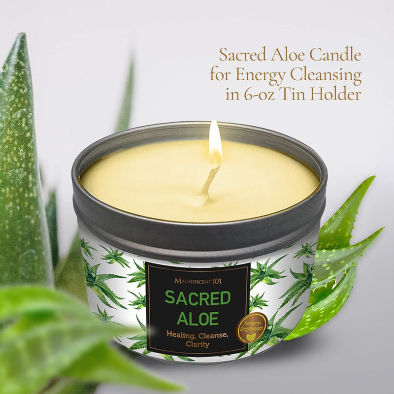 Tin Candle Sacred Plants, Aloe, 6 oz