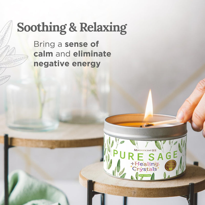 Tin Candle Energy Cleansing, Pure Sage - Healing, 6 oz