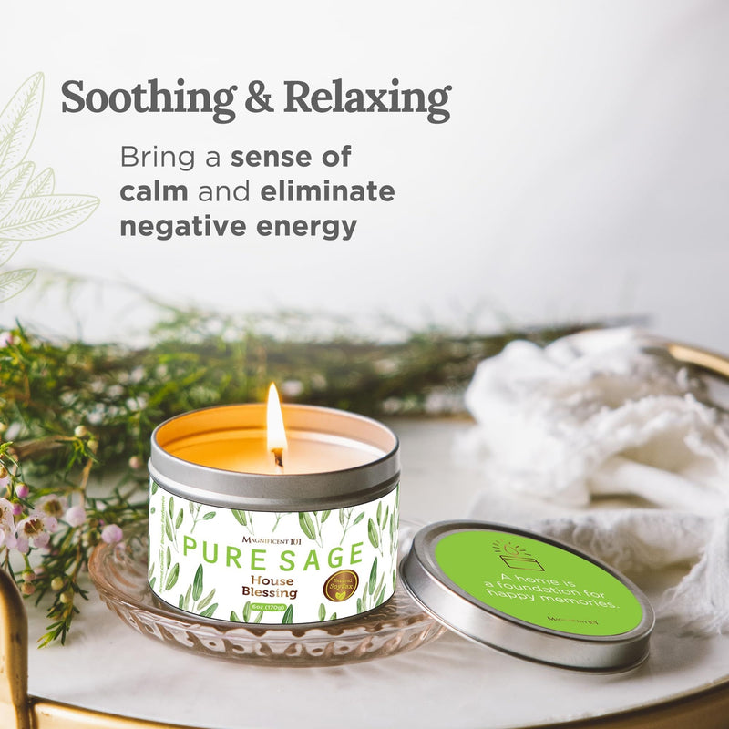 Tin Candle Energy Cleansing, Pure Sage - Blessing, 6 oz