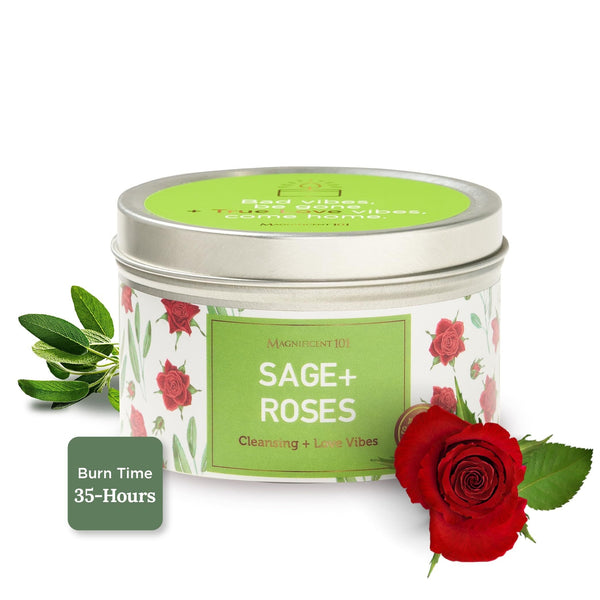 Tin Candle House Cleansing, Sage+ Roses, 6 oz