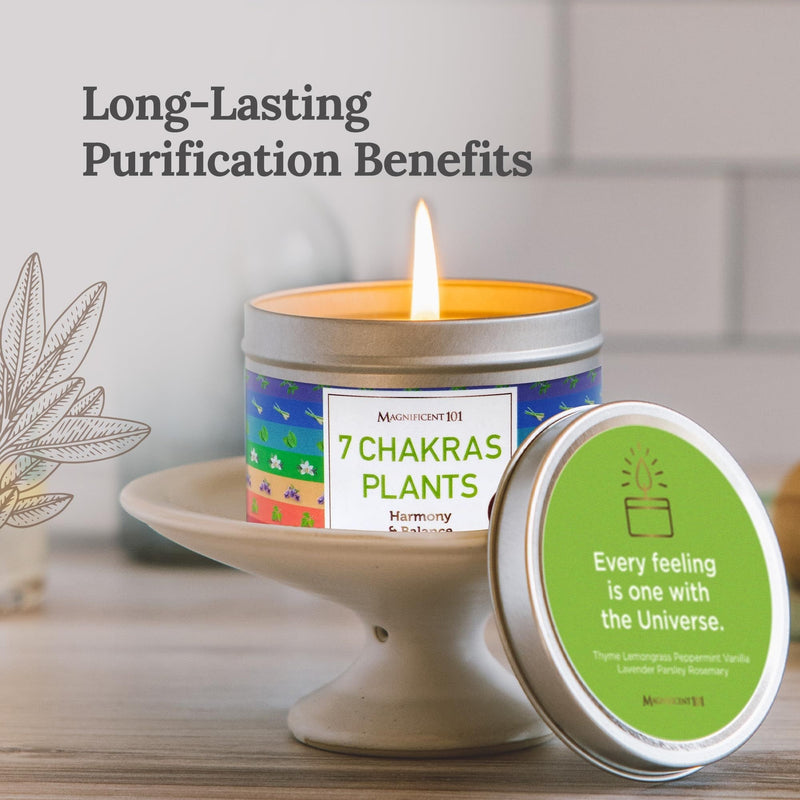 Tin Candle Soothing, 7 Charkras Plants, 6 oz