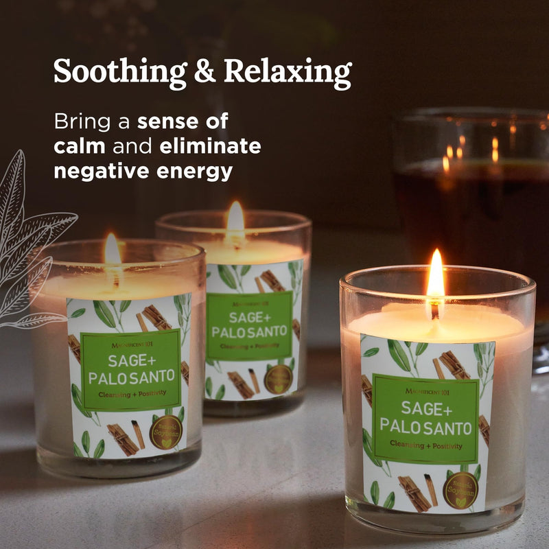 Glass Candle Energy 3 Pack, Sage + Palo Santo, 3.5 oz