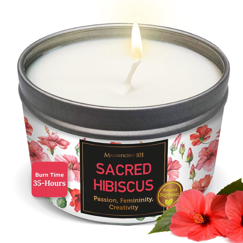 Tin Candle Sacred Plants, Hibiscus, 6 oz