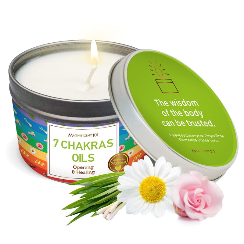 Tin Candle Soothing, 7 Charkras Oils, 6 oz