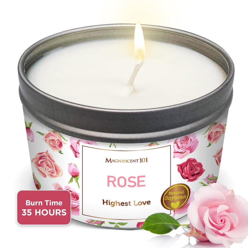 Tin Candle Flower Intention, Rose, 6 oz