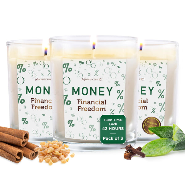 Glass Candle Aff. 3 Pack, Money - Financial Freedom, 3.5 oz