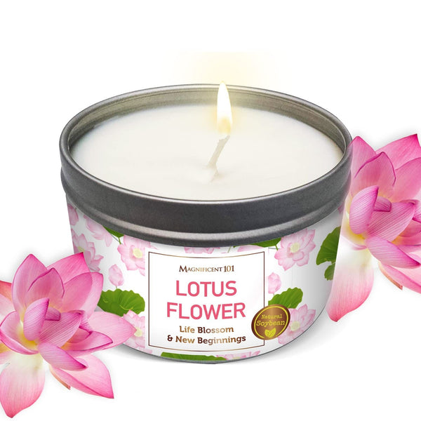 Tin Candle Lotus Flower, Life Blossom & New Beginnings, 6 oz