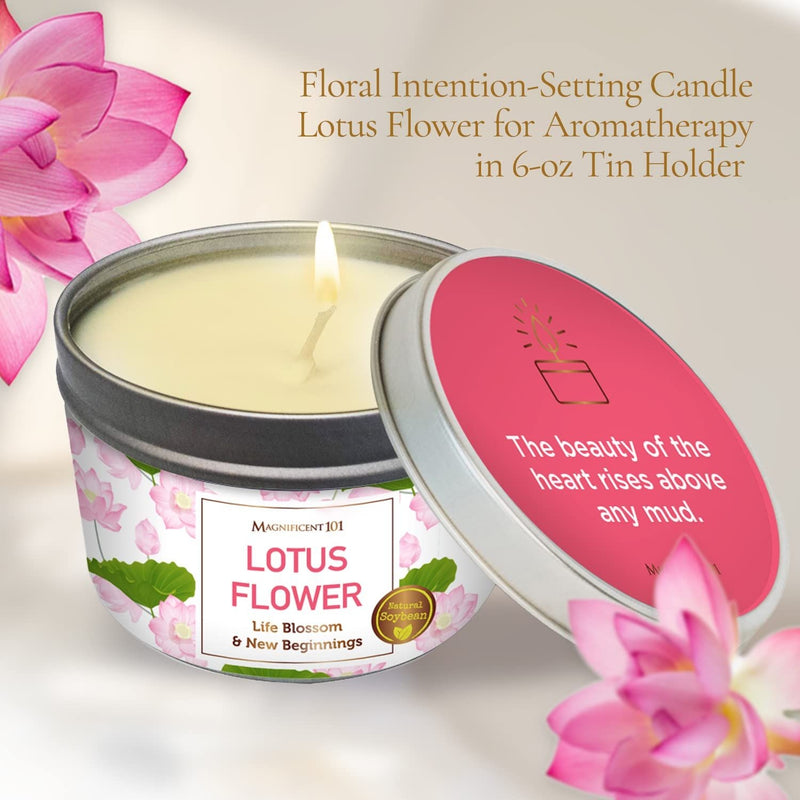 Tin Candle Lotus Flower, Life Blossom & New Beginnings, 6 oz