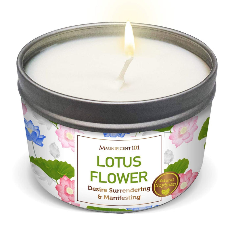 Tin Candle Lotus Flower, Desire Surrendering, 6 oz